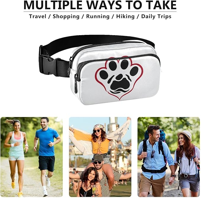 Heart with Paw Fanny Pack for Women Men Water Resistant Fashion Waist Packs with Adjustable Strap Belt Bag for Travel Workout Jogging Hiking 21217968