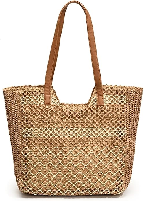 Womens Straw Beach Bag - Summer Woven Handbag Shoulder Tote Bag for Vacation, Travel