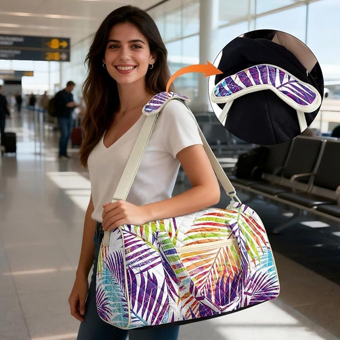 COEQINE Colorful Tropical Leaf Purses for Men Travel Quilted Duffle Print Travel Gym Bag Large Packable Travel Bag