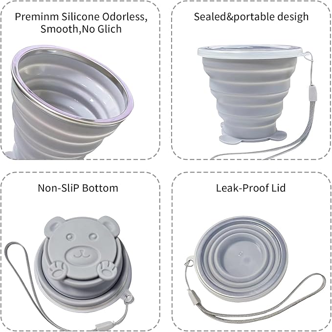 Collapsible Cups, Silicone Collapsible Travel Cup, Expandable Folding Camping Drinking Cup with Lids Reusable Small Portable Mugs Cup for Travel, Camping, Hiking, Beach, Outdoor Sports 180ML+180ML