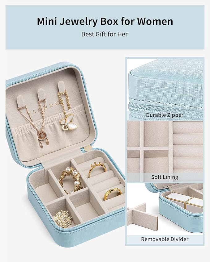 VLANDO Travel Jewelry Case - Teacher Appreciation Gifts for Women - Small Jewelry Travel Organizer Box Travel Essentials Gift for Teen Girl Women - Blue