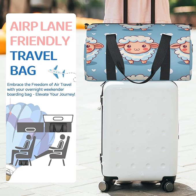 Cute Sheep Travel Duffle Bag for Women Men, Overnight Weekender Bag, Carry on Tote for Sport Gym