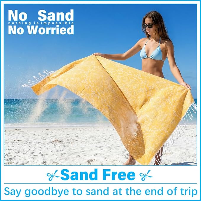 Thin Turkish Beach Towel Lightweight Soft Cotton Extra Large XL Oversized Sand Free Sandproof Absorbent Quick Dry Towels Cloud Bath Pool Travel Compact Essentials Accessories for Adult Gifts