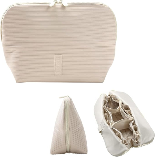 THE VERTI-Vertical Waterproof Makeup & Toiletry Bag | 23-Pocket Organizer with Upright, Fold-Down Design for Skincare, Toiletries & Essentials (Shell)