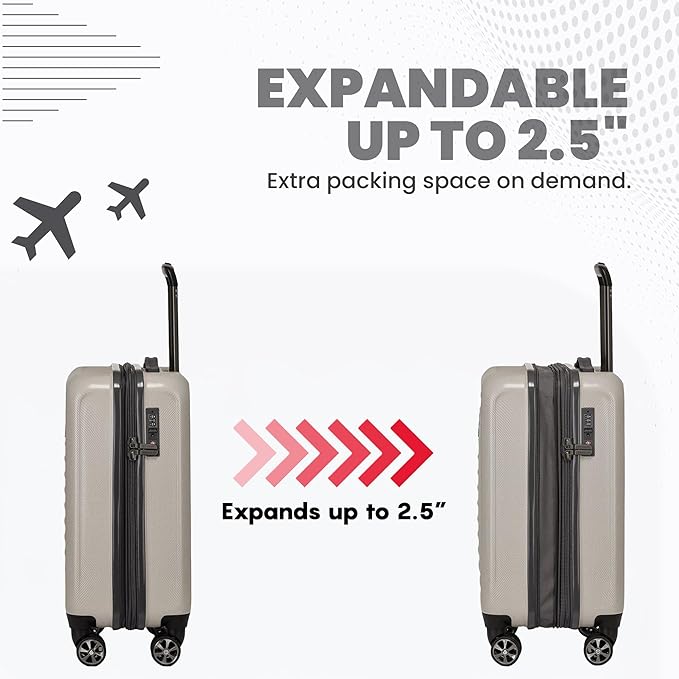 Spyder Rails Expandable Hardside Upright Suitcase with 360° Spinner Wheels, TSA Approved Lock (Oatmeal, 3-Piece Set)