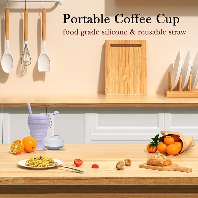 Collapsible Camping Cup with Straw Silicone Folding Coffee Cup Sport Bottle Portable Travel Outdoor Car 16oz 20oz (Gray-600ml)