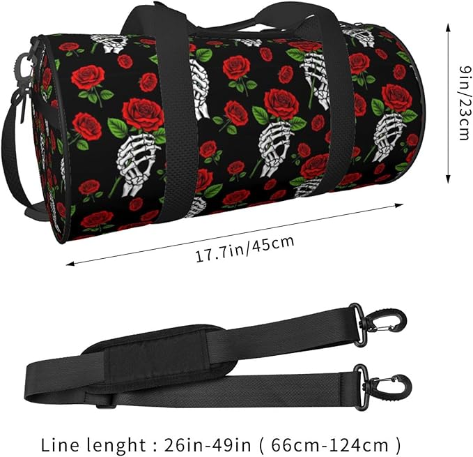 Small Yoga Bag Foldable for Women Mini Gym Duffle Bag Gothic Skull Skeleton Hand Holding Red Rose for Travel Sports Workout