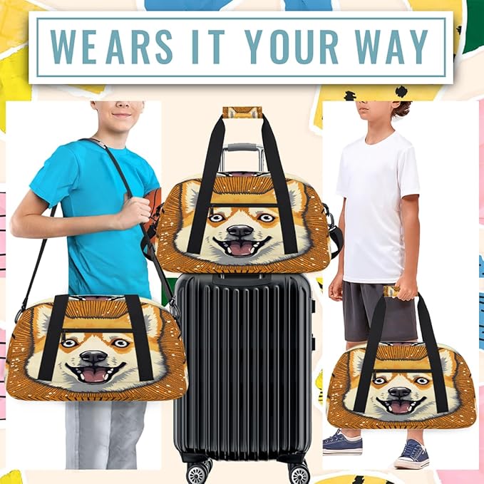 Travel Duffle Bag for travel duffle bag sports Girls Boys Kids Animal Dog Yellow Lightweight Overnight Sleepover Weekender Bags Small Dance Gym Sport Bag Teens Carry-On Size Workout Bag