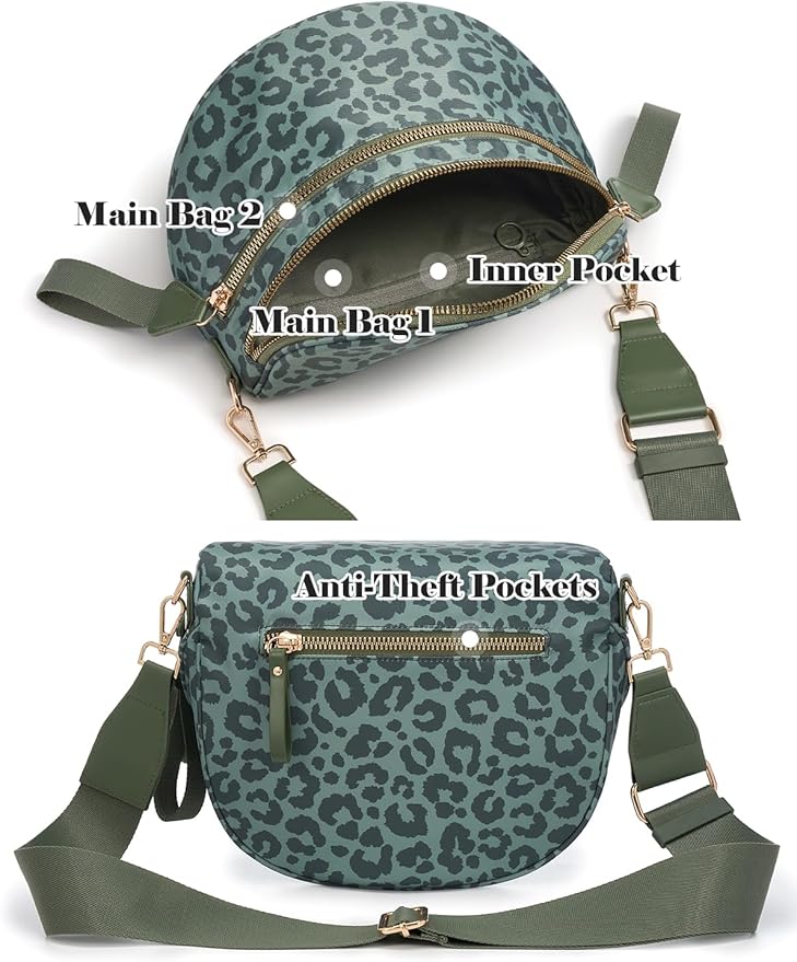 Pure Colour Crossbody Bag Bum Bag for Women,Spacious Purse Fanny Packs Belt Bag,Oversized Bum Bag (Bean Green Leopard Print Bum Bag)