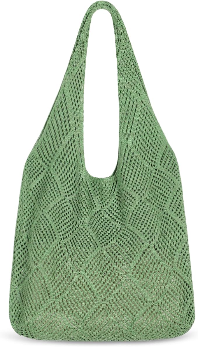 Sightor Crochet Tote Bag, Mesh Beach Bag Knit Summer Hobo Bag Vacation Boho Tote Bag for Women