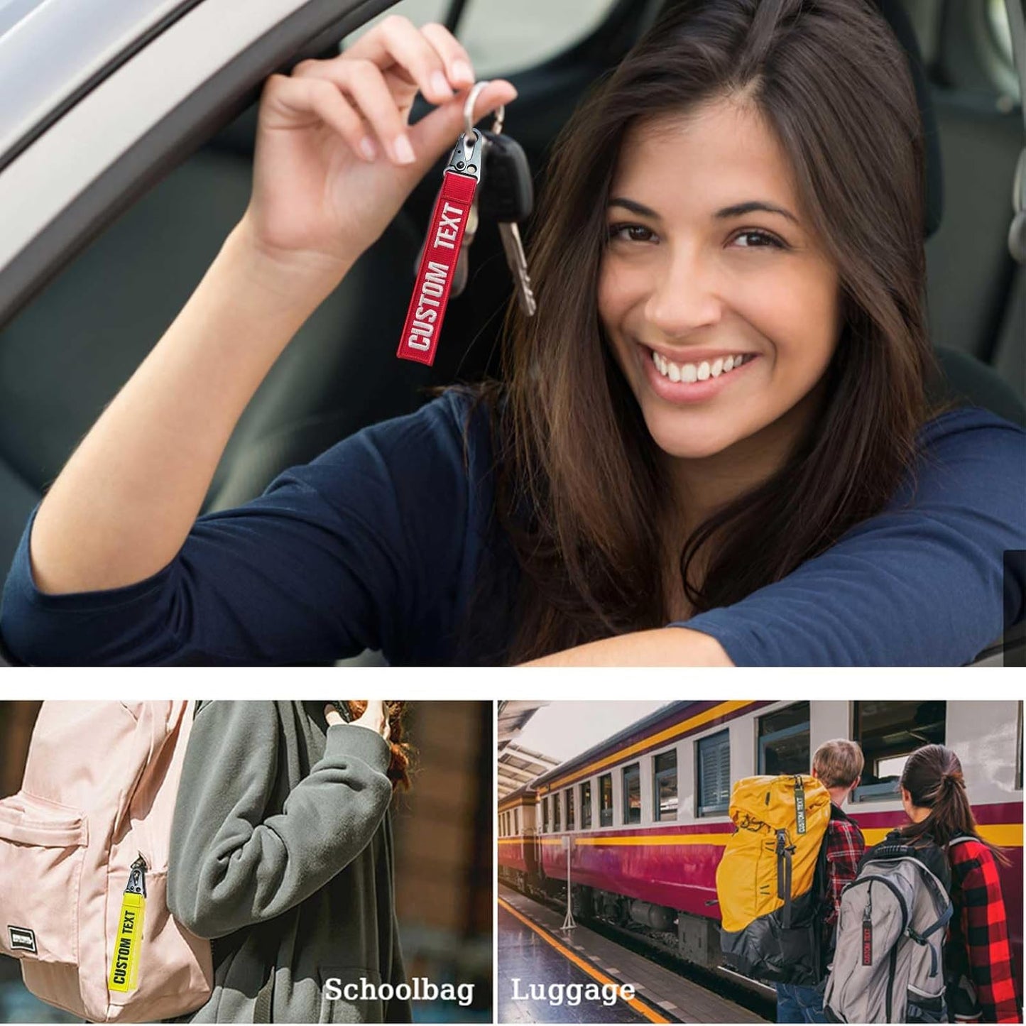 mvcen Personalized Embroidery Keychain, Custom Name Tag Personalized Text Keychain Custom Luggage Tags Key Fob Ring Accessories for Crate, Backpacks, Car, Keyring, Gift