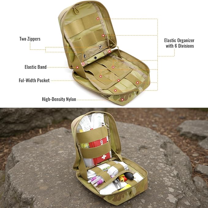 Qavctw Tactical Pouch Utility Organizer Molle Pouches EMT Ifak Medical First Aid Kit Utility Pouch with Two Zippers for Outdoor Tactical Survival Bag