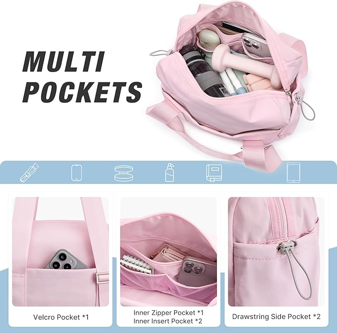G4Free 10L Mini Gym Bag, Lightweight Small Duffle Bag with Wet Pocket for Women Men, Cute Duffel Bag for Workout Dance Yoga Travel, Pink