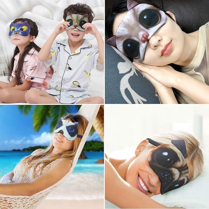 HYCLES Sleep Mask for Kids Sleeping Eye Cover Cute Cartoon Animal Funny 8 Pcs Blindfold Eyeshade for Men Women Plane Travel Game Nap Night Sleeping