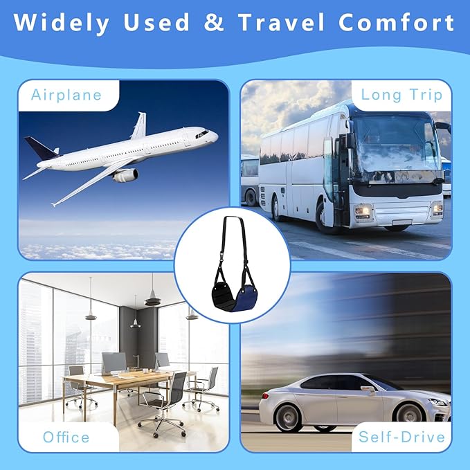 Airplane Foot Hammock for Plane Travel, Portable Foot Sling for Airplane Travel, Adjustable Plane Leg Hammock for Long Trip, Relax Your Feet, Travels Essentials 2 Pack, Black & Blue