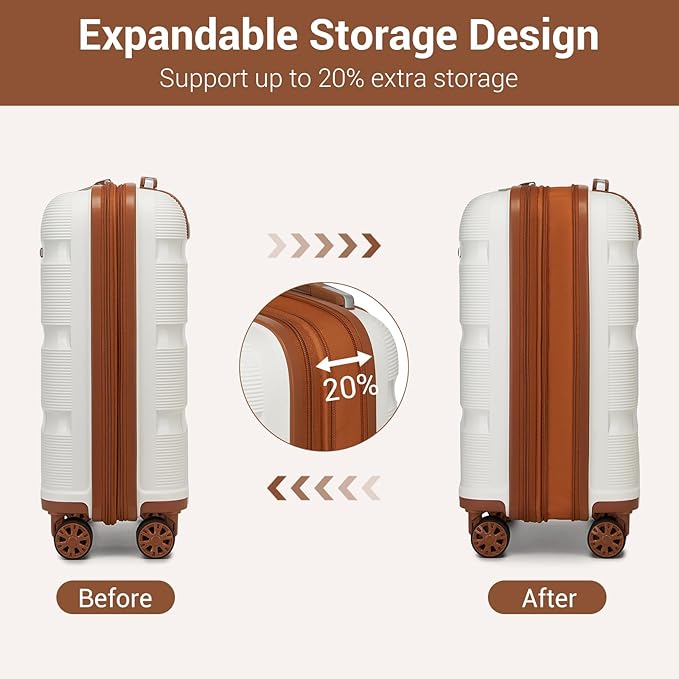 Kono Luggage Sets 3 Piece Hard Shell Travel Trolley 4 Spinner Wheels Lightweight Polypropylene Suitcase with TSA Lock (Cream White, 20/24/28 Set)