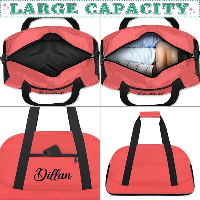 Custom Name Gym Duffel for Kids,Personalized Sports Bag Lightweight Gym Bags for Boys & Girls,Fitness Travel Weekender for Travel, Workout Coral Red