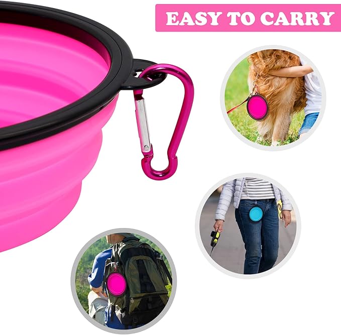 2-Pack Small Dog Travel Bowl, Collapsible Bowls for Dogs, Foldable Cat Water Bowl, Portable Pet Feeding Watering Traveling Dish (Pink & Light Blue)