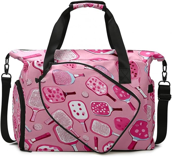 Sweet Cool Pink Gym Bag for Women & Tennis Bag, Large Sports Duffel Bag Waterproof with Ventilated Shoe Compartment & Front Racket Sleeve, Lightweight Travel Weekender Overnight Bag