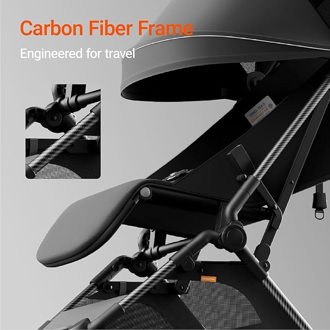 MAMAZING Ultra Air Lightweight Baby Travel Stroller with Carbon Fiber Frame, Compact & Airplane-Friendly, One-Handed Fold, 11.6 lbs, Perfect for Toddlers, Jet