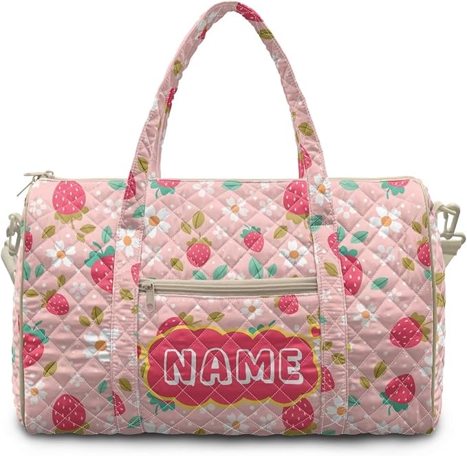 COEQINE Pink Strawberry Floral Quilted Bags for Women Tote Purses for Womens Personal Item Travel Bag Multiple Interior and Exterior Pockets