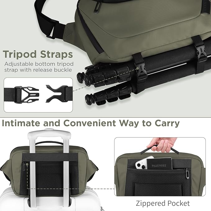 Camera Sling Bag,Travel Waterproof Camera Case with Tripod Holder,Lightweight DSLR/SLR/Mirrorless Small Camera Bags Crossbody for photographers (Dark Green)