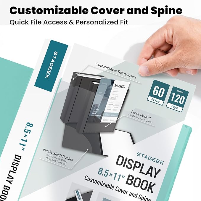 60-Pocket Portfolio Binder Display 120 Pages, 8.5x11 Binder with Plastic Sleeves, Art Portfolio Folder with Clear Sheet Protectors, Presentation Book for Artwork, Document Organizer