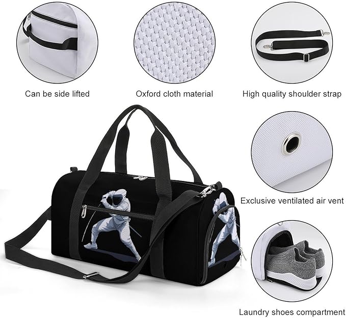 Fencing Stancce Fencing Gym Bag Travel Duffle Bag Workout Sports Bag with Shoe Compartment