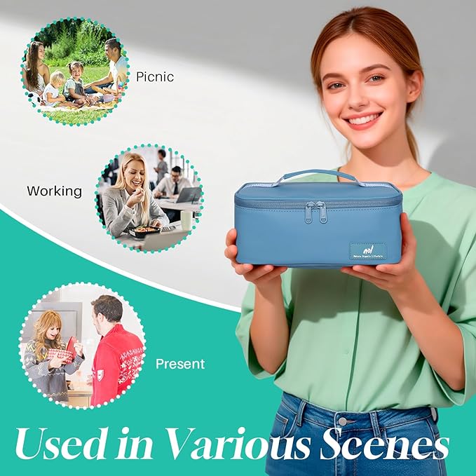 NOL Natural Organic Lifestyle Insulated Lunch Bag for Adults –Compact Cooler Lunch Box with Food-Grade Lining, Waterproof Lunch Bag for Work, Travel | Portable Thermal Meal Tote with Handle,Dusty blue