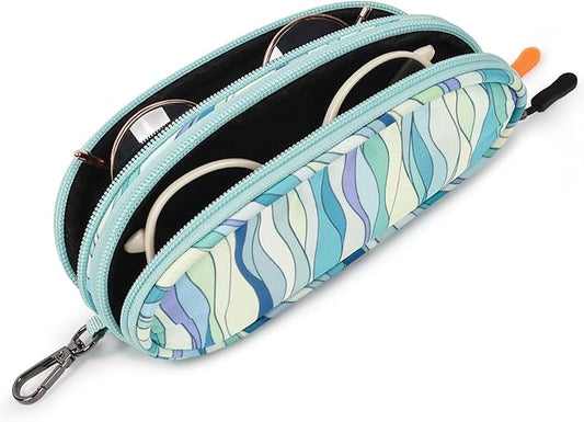 Double Eyeglasses Case Soft Portable Zipper Sunglasses Pouch with Keychain Clip for Men Women