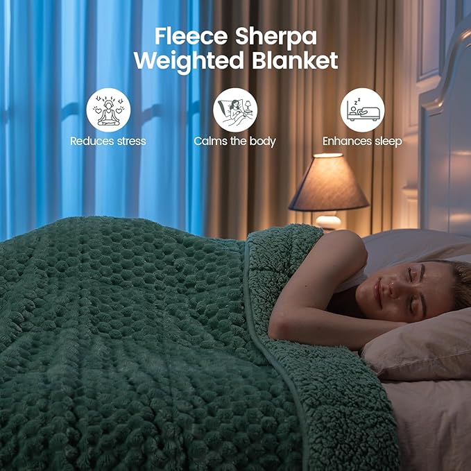Super Fuzzy Soft Fleece Sherpa Weighted Blanket 20 lbs for Adults, 3D Imitation Turtle Shell Luxury Weighted Throw for Better Sleep, Dual Sided Cozy Heavy Blankets for Couch Bed, Sage Green, 60" x 80"