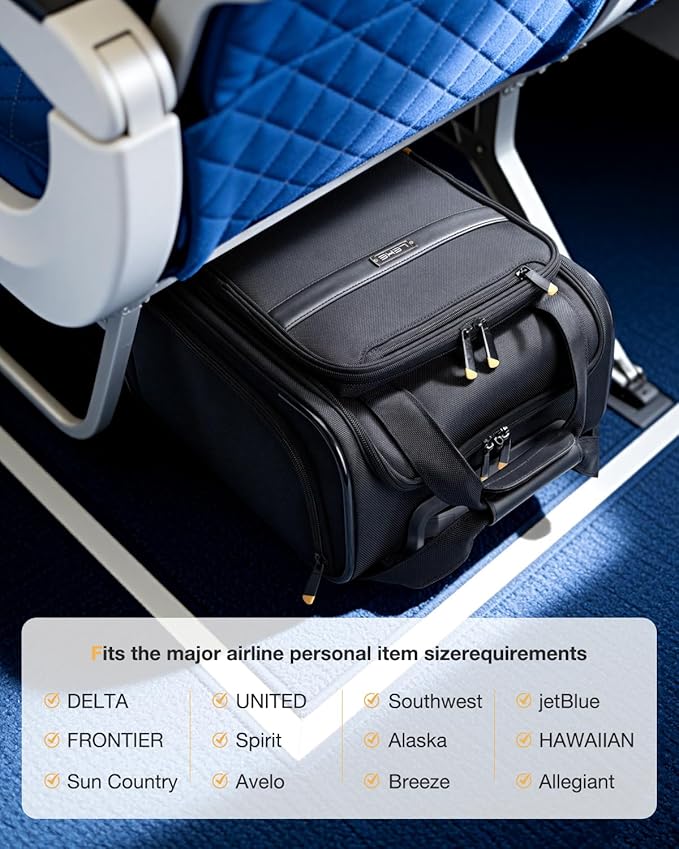 Underseat Carry On Luggage with Wheels, 16 Inch Softside Suitcase with Detachable Wheels, Lightweight Overnight Bag Travel Luggage with Spinner Wheels for Women Men, Black