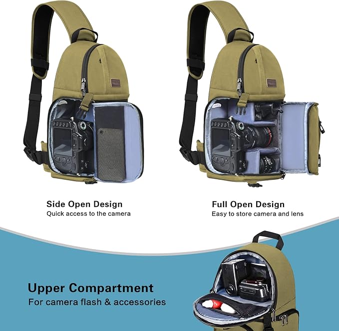MOSISO Camera Sling Bag, DSLR/SLR/Mirrorless Camera Case Shockproof Photography Camera Backpack with Tripod Holder & Removable Modular Inserts Compatible with Canon/Nikon/Sony/Fuji, Khaki
