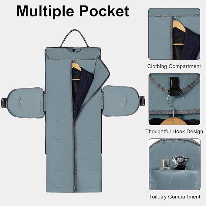Geestock Garment Bags for Travel, Convertible Garment Bag Carry On with Shoe Pouch & Luggage Sleeve, Large Travel Duffel Bags Oxford 2 in 1 Hanging Suitcase Suit Travel Bag for Men, Black