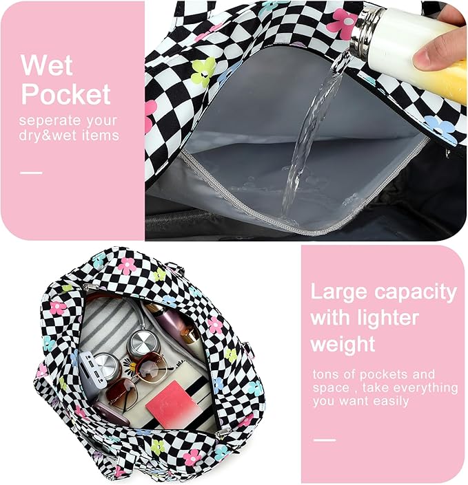 Bluboon Beach Bags for Women, Large Waterproof Tote Bag With Wet Compartment for Pool Weekender Travel Gym