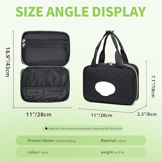 Diaper Bag Organizer with 2 Pieces Wipes Dispensers, Portable Stroller Mini Diaper Bag Pouches Travel Gear, Foldable Newborn Baby Essentials, Small Clutch, Black