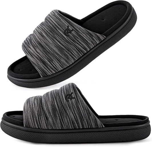 VeraCosy Mens Open-Toe Slippers Memory Foam Indoor Outdoor House Shoes
