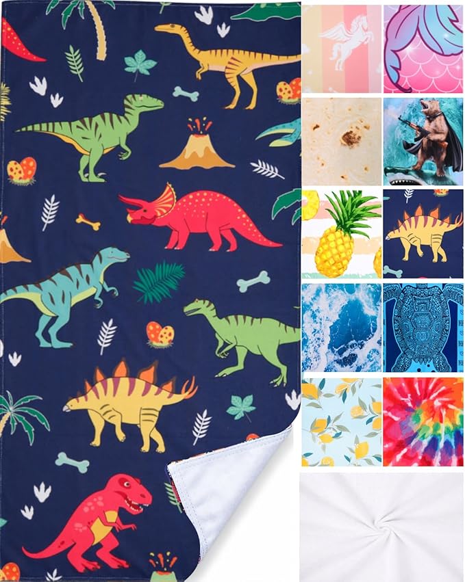 LIVILAN Small Dinosaur Beach Towel for Kids, Soft Microfiber 24" X 48", Quick Dry, Sand Free, Perfect for Boys Bath, Pool, Travel, Durable Toddler Towel, Ideal Dinosaur Gift