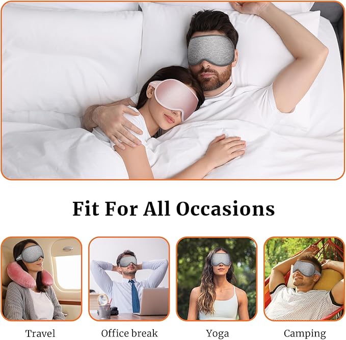 Sleep Eye Mask 3D Contoured cup Soft and Gentle, Breathable, Comfortable for side sleeping, Travellers, Yoga, Men, Women, Adjustable, with silicone Ear Plugs for Sleeping Noise Reductions (Grey)