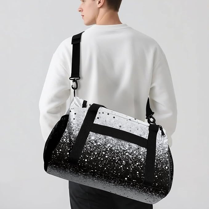 Black White Bling Print Personalized Duffle Travel Bag Custom Duffel Bag with Printed Sports Bag with Name Weekend Overnight