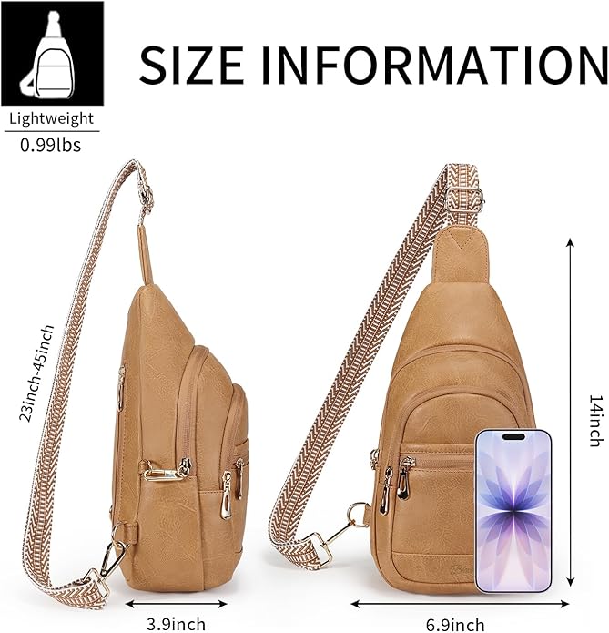 Crossbody Purses Bags for Women Travel, Anti Theft RFID Blocking Sling Chest Bag, Small Vegan Leather Purse for Casual