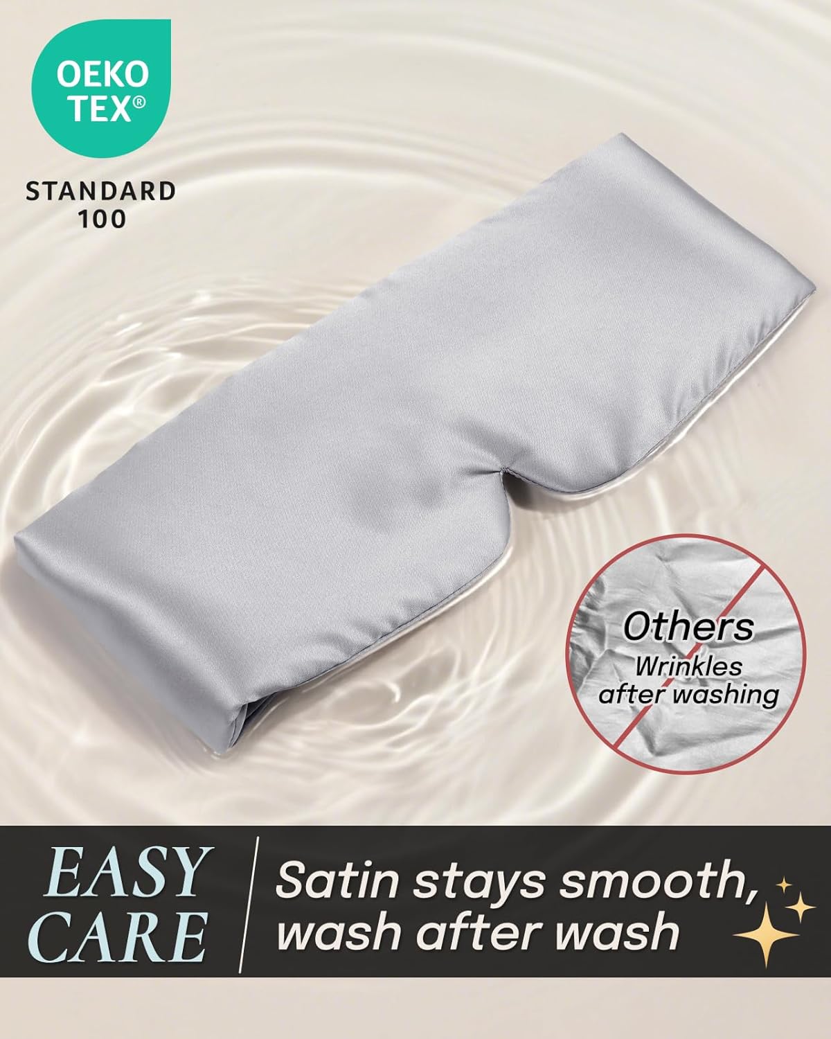 Zenssia Satin Sleep Mask for Women and Men, Lightweight Padded Eye Mask with Adjustable Strap, Comfort Blackout for Travel and Nap - Silver Grey