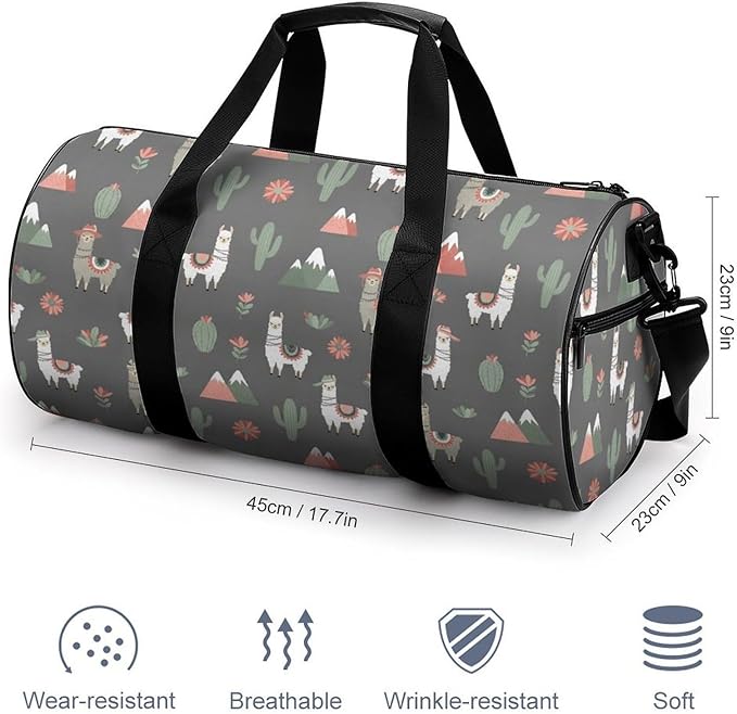 Unisex Foldable Gym Bag Llama Alpaca Cactus Lightweight Travel Sports Bag Workout Yoga Dance Bags Overnight Weekender Bags