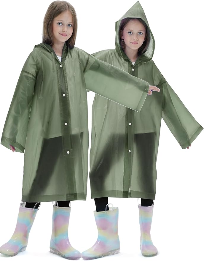 2 Pack Raincoats for Kids, Reusable Rain Ponchos with Hood and Sleeves Rain Coats for Boys and Girls