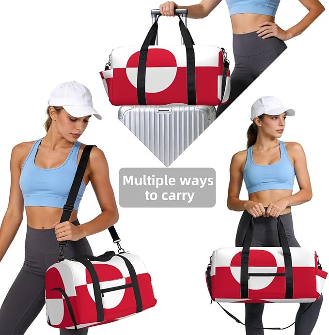 Greenland flag Print Gym Bag with Shoe Compartment for Women Men, 17.7in Sports Duffle Weekender Tote, Overnight Travel Duffel Bag Carry On