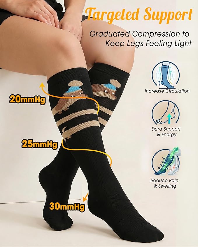 CTHH Cotton Compression Socks for Women Men 20-30mmHg Knee High Support Socks Circulation for Running, Travel, Nurses, Pregnancy (2 Pairs)