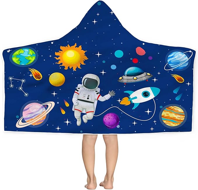 Bonsai Tree Spaceman Hooded Beach Towel for Kids, Cute Space Man Bath Towel with Hood, Boy Microfiber Super Absorbent Soft Poncho Bathrobe for Swin Pool 30" x 50”