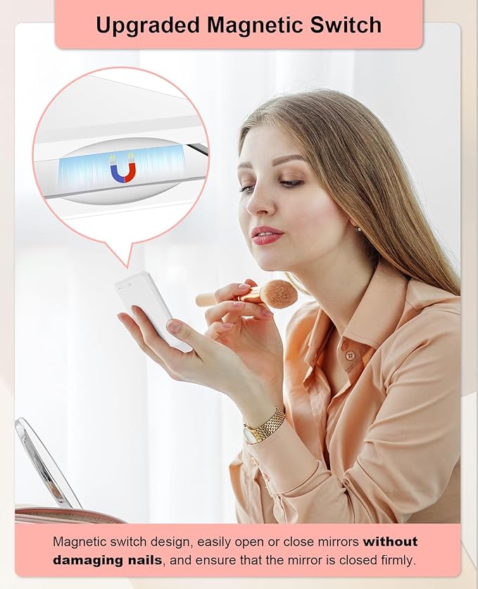 WOBSION Small Compact Mirror,1x/2x Travel Magnifying Mirror,2-Sided Handheld Portable Folding Mirror for Purse,Pocket,Gifts,Square(White)