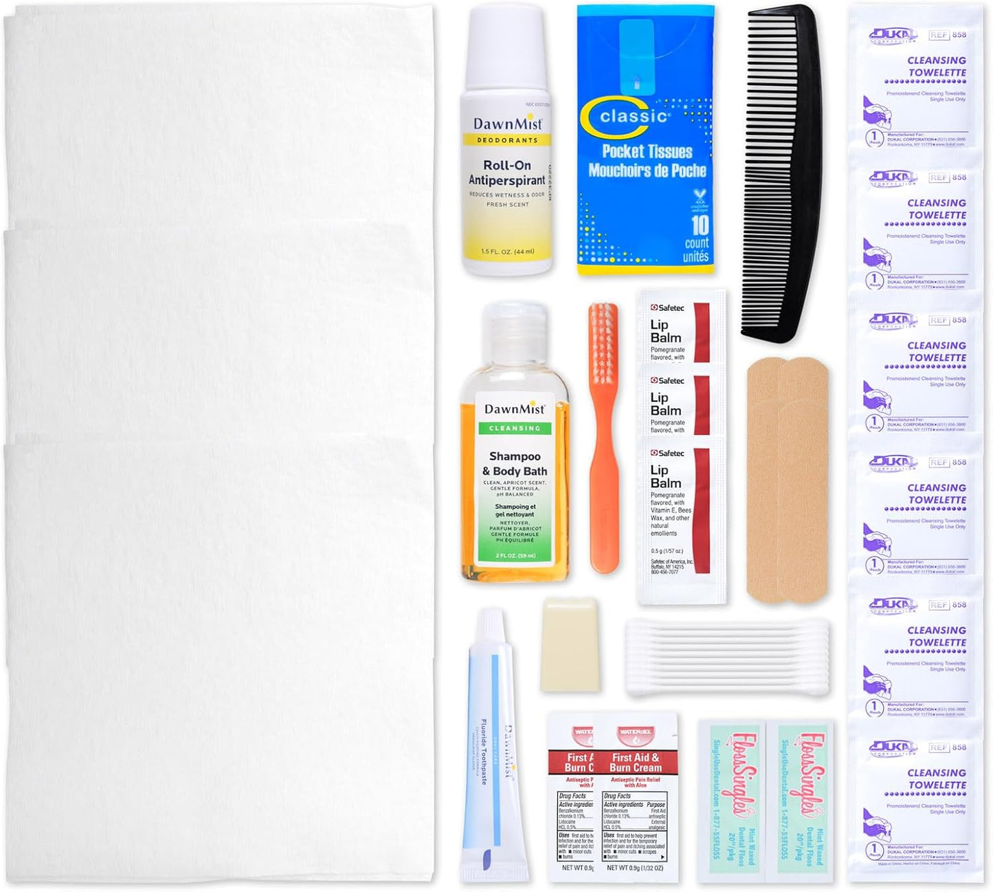 MFASCO Hygiene Kit Homeless Care Pack Disposable - Complete Toiletry Travel Size Essentials for Men & Women - Toiletries Kit - Includes Bandaids, Antiseptic Ointment, Lip Balm - Assembled in The USA