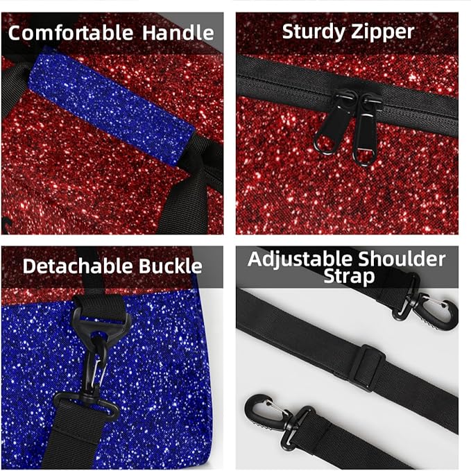 Personalized Red Blue Glitter Cheer Bag for Cheerleaders, Custom Sport Gym Bag Dance Bag Travel Duffle Bag Cheerleading Gifts for Women